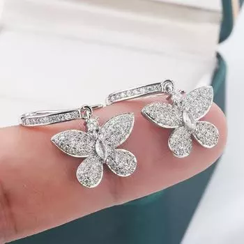 Креативные серьги-бантики из циркония с бриллиантами, модные серьги на годовщину, женские серьги, ювелирные изделия для женщин белый