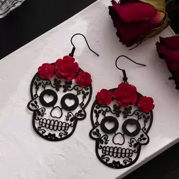 Креативные серьги-череп с вырезом в виде розы на Хэллоуин, готические темные серьги для женщин чёрный