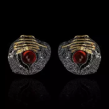 Креативные серьги для женщин, уникальные нерегулярные серьги из черного золота, инкрустированные красными драгоценными камнями, итальянские ювелирные серьги, женские ювелирные изделия чёрный