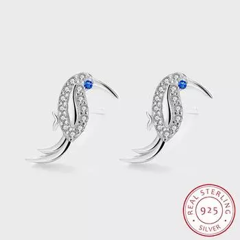 Креативные серьги из стерлингового серебра с животными для женщин. Изысканные серьги в форме попугая с цирконом. Ювелирные изделия для вечеринок. Подарок на годовщину. S925 Серебряные украшения. серебряный