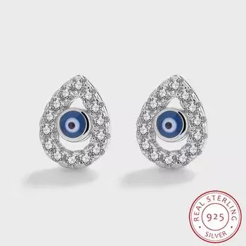 Креативные серьги из стерлингового серебра с синей эмалью для женщин, изысканные серьги в форме глаз, вечерние украшения, подарок на годовщину, серебряные украшения S925 белый