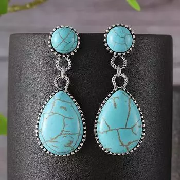 Креативные серьги-капли в стиле ретро, богемные серьги с бирюзовым цветком и резьбой в этническом стиле