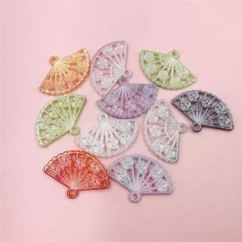 Креативные серьги-подвески, 10 шт., модные свободные бусины «сделай сам», маленький веер, градиент цвета, 20,5*30 мм, аксессуары для изготовления ключей, брелок ручной работы