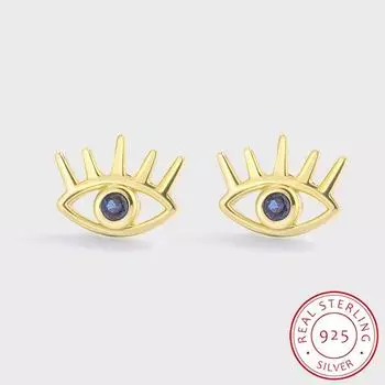 Креативные серебряные серьги S925 в форме желтых глаз для женщин, простые серьги с синим цирконом, ювелирные изделия, подарок на годовщину, ювелирные изделия из стерлингового серебра золотой