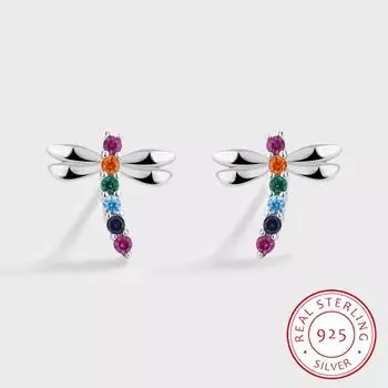 Креативные серебряные серьги в форме стрекозы S925 для женщин, высококачественные цветные серьги с цирконом, ювелирные изделия, подарок на годовщину, ювелирные изделия из стерлингового серебра белый