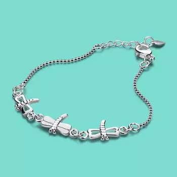 Креативные серебряные украшения, браслет из стерлингового серебра 925 пробы для женщин, милый кулон в виде стрекозы, серебряный браслет-цепочка 19 см