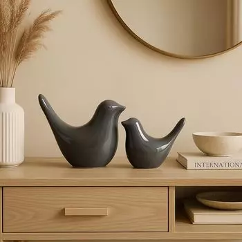 Креативные серые глянцевые керамические фигурки птиц, аксессуары для украшения дома, вечеринка (Упаковка из 2 шт.)