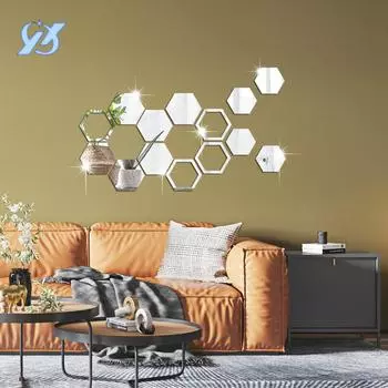Креативные шестиугольные самодельные декоративные зеркальные наклейки акриловые самоклеящиеся наклейки на стену для домашнего фона