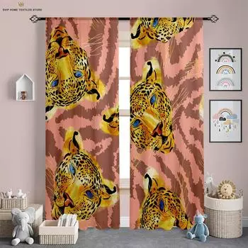 Креативные шторы с тигром и львом, напечатанные на 3D-принтере, для детской комнаты, гостиной, кабинета, декоративные шторы, легко стирать и ухаживать W50X130H(CM)X2PCS&Grommet Top