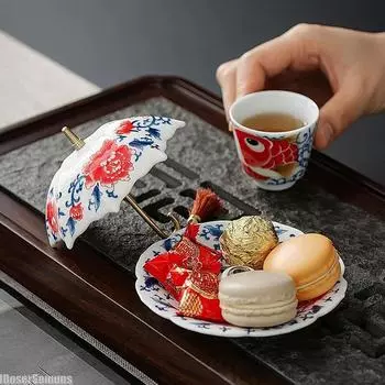 Креативные синие и белые зонтики Фильтры для чая Керамические фильтры Украшения для чайной церемонии Чайные принадлежности Подарок для друзей