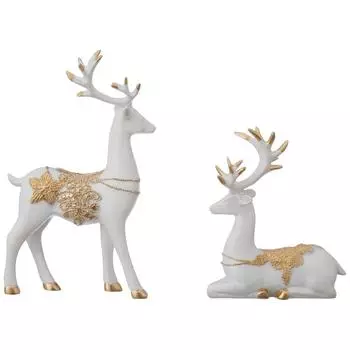 Креативные скульптуры оленей из золотисто-белой смолы | Красивый декор для дома | Поднимает энергетику вашей комнаты (Упаковка из 2 штук, белый и золотистый)