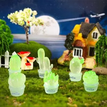 Креативные смоляные светящиеся фигурки кактусов, украшения, креативные милые миниатюрные растения, настольные поделки, украшения для домашнего декора