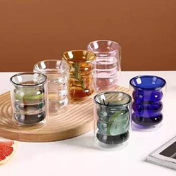 Креативные стеклянные чашки, двухслойные термостойкие стаканы, стаканы для питья, стаканы для сока, молока, кофе, стаканы, гофрированные стаканы 200 мл 200ML