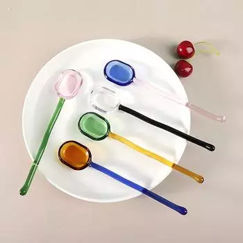 Креативные стеклянные молочные десертные ложки, цветные прозрачные кофейные десертные ложки для размешивания, длинная ручка, кухонная посуда
