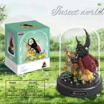 Креативные строительные блоки для насекомых и цветов с акриловой коробкой, образцы развивающих игрушек в подарок