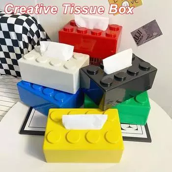 Креативные строительные блоки с пружинной коробкой для салфеток, настенный держатель для бумаги без перфорации, органайзер для ванной комнаты, коробка для полотенец для лица зелёный