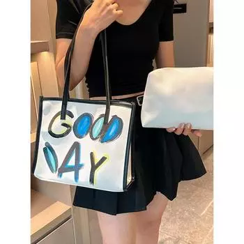 Креативные сумки-тоут с буквенным принтом для женщин, искусственная кожа, большая вместительная композитная сумка, модные женские сумки на одно плечо