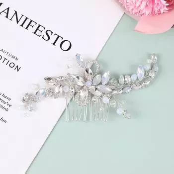 Креативные свадебные гребни для волос, женские креативные модные аксессуары для волос из сплава с протеиновым кирпичом и кристаллами серебряный