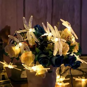 Креативные светодиодные гирлянды «Стрекоза» с водонепроницаемыми гирляндами на солнечных батареях для рождественских и свадебных мероприятий warm white-3m-Battery