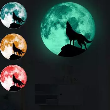 Креативные светящиеся наклейки на стену с луной, наклейки для украшения Хэллоуина, светящиеся волки S красный