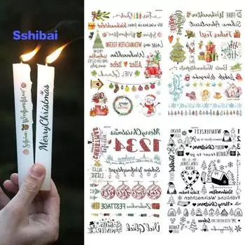 Креативные татуировки в виде свечей, наклейки «сделай сам», насыщенные четкие узоры, яркие цвета, защита от падения, простое управление, рождественский стиль, наклейки для тела C