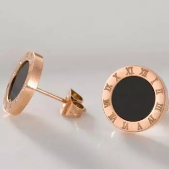 Креативные титановые серьги из Европы и США, круглые серьги с черными римскими цифрами, женские безделушки из розового золота. large