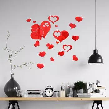 Креативные трехмерные водонепроницаемые зеркальные романтические наклейки на стену в форме любви для украшения стен гостиной и ресторана, самоклеящиеся наклейки