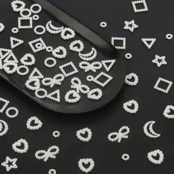 Креативные украшения для ногтей, поделки, сердце, звезда, цветок, подвески, свободные бусины для изготовления ювелирных изделий, АБС-пластик, полый жемчуг, геометрическая форма, 40 шт./упак., сделай сам, белый цвет size: 8 * 8mm, thickness: 3mm