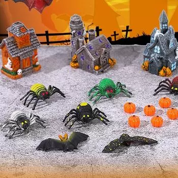 Креативные украшения из смолы на Хэллоуин, миниатюрные фигурки летучих мышей-пауков, аксессуары для украшения модели