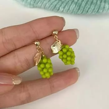 Креативные висячие серьги с фруктами и зеленым виноградом для женщин и девочек, летние модные вечерние украшения зелёный
