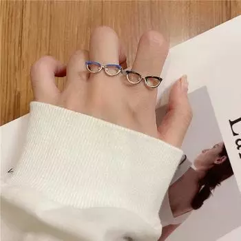 Креативные забавные дизайнерские открытые кольца для очков, милые мини-полые очки, кольца на палец, детские регулируемые кольца на хвост синий