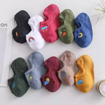 Креативные женские носки с погодной вышивкой, силиконовые нескользящие летние носки-лодочки, хлопковые дышащие невидимые женские носки Sokken