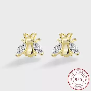 Креативные женские серьги из стерлингового серебра с желтой пчелой и цирконием, простые высококачественные серьги, ювелирные изделия из стерлингового серебра, подарок для пары, вечерние серебряные украшения золотой