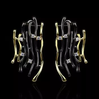 Креативные женские серьги в стиле панк, ювелирные изделия, двухцветные золотые нерегулярные серьги для коктейльной вечеринки, винтажные ювелирные серьги чёрный