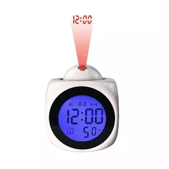 Креативные ЖК-проекционные настольные часы, многофункциональный будильник с английским голосовым хронометражем и дисплеем температуры белый