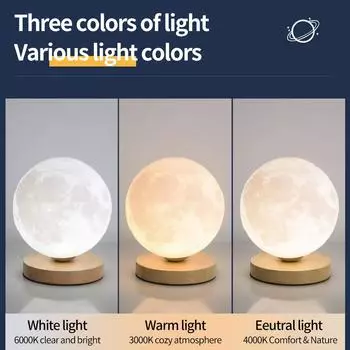 Креативный 3D Лунный Ночной Светильник Атмосфера Прикроватная Настольная Лампа 3 Цвета Диммируемая Светодиодная Лампа Для Спальни Гостиной Декоративное Освещение