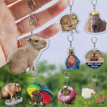 Креативный акриловый брелок капибара с милыми мультяшными животными капибары, популярный брелок для женщин, сумка, подвеска для ключей от машины, аксессуары, подарки