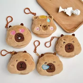 Креативный аниме-кошелек Capybara Plush для монет, кавайный мини-кошелек для монет, круглые мультяшные сумки, подвеска, органайзер для наушников