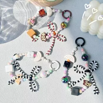 Креативный бант, расписанный вручную, бисер, подвесные украшения для мобильного телефона, украшение для рюкзака, чехол для наушников, подвеска своими руками синий