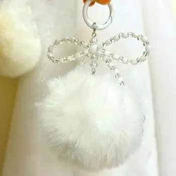 Креативный большой плюшевый шар с бантом на цепочке для мобильного телефона, подвесная сумка, подвесное украшение, брелки, наушники, сумка, аксессуары, подарок чёрный