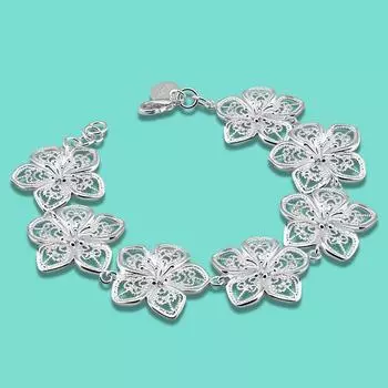 Креативный браслет из стерлингового серебра 925 пробы, женские ювелирные изделия, серебряная цепочка с полым цветком, 19 см, застежка в виде когтя омара с подарочной коробкой 19cm