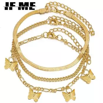 Креативный браслет из змеиной кости, кулон в виде бабочки, ножной браслет в стиле панк, индивидуальный темпераментный сплав, многослойный женский браслет