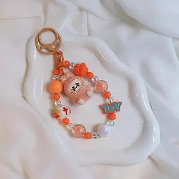 Креативный брелок Labubu, расписанный вручную, бисерный шарм, подростковое сердце, аксессуары для рюкзака Labubu, подвеска, подарок оранжевый