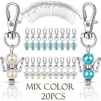 Креативный брелок с крыльями ангела-хранителя, а также органзовые мешочки и бирки с благодарностью. Товары для вечеринки по случаю рождения ребенка, свадьбы, дня рождения, подарков (Микс цветов 20 шт.) Mix Color 20pcs