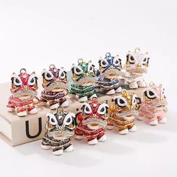 Креативный брелок в виде льва с бриллиантовыми вставками - элегантный аксессуар для сумки и автомобиля Small - 360° Rotating Head золотой