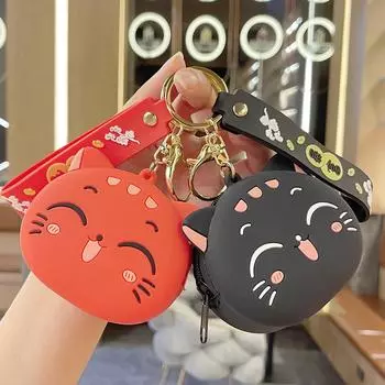 Креативный брелок в виде мультяшного кота: Модное хранилище для монет и наушников, изысканная подвеска для школьного ранца Single OPP Bag Packaging