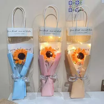 Креативный букет цветов ручной работы Подсолнух Вязаные цветы Букет роз Подарок на день Святого Валентина Свадебный декор оранжевый