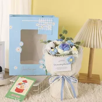 Креативный букет искусственных цветов, плетение цветов ручной работы, готовый букет роз и подсолнухов розовый