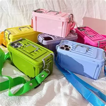 Креативный чехол для хранения через плечо, силиконовый чехол для iPhone 11 12 13 14 15 16 Pro Max, забавный противоударный мягкий чехол iPhone 16 Pro Max синий