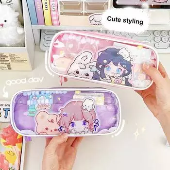 Креативный чехол для ручки с мультяшной девушкой и животным, водонепроницаемый чехол для хранения фиолетовый
